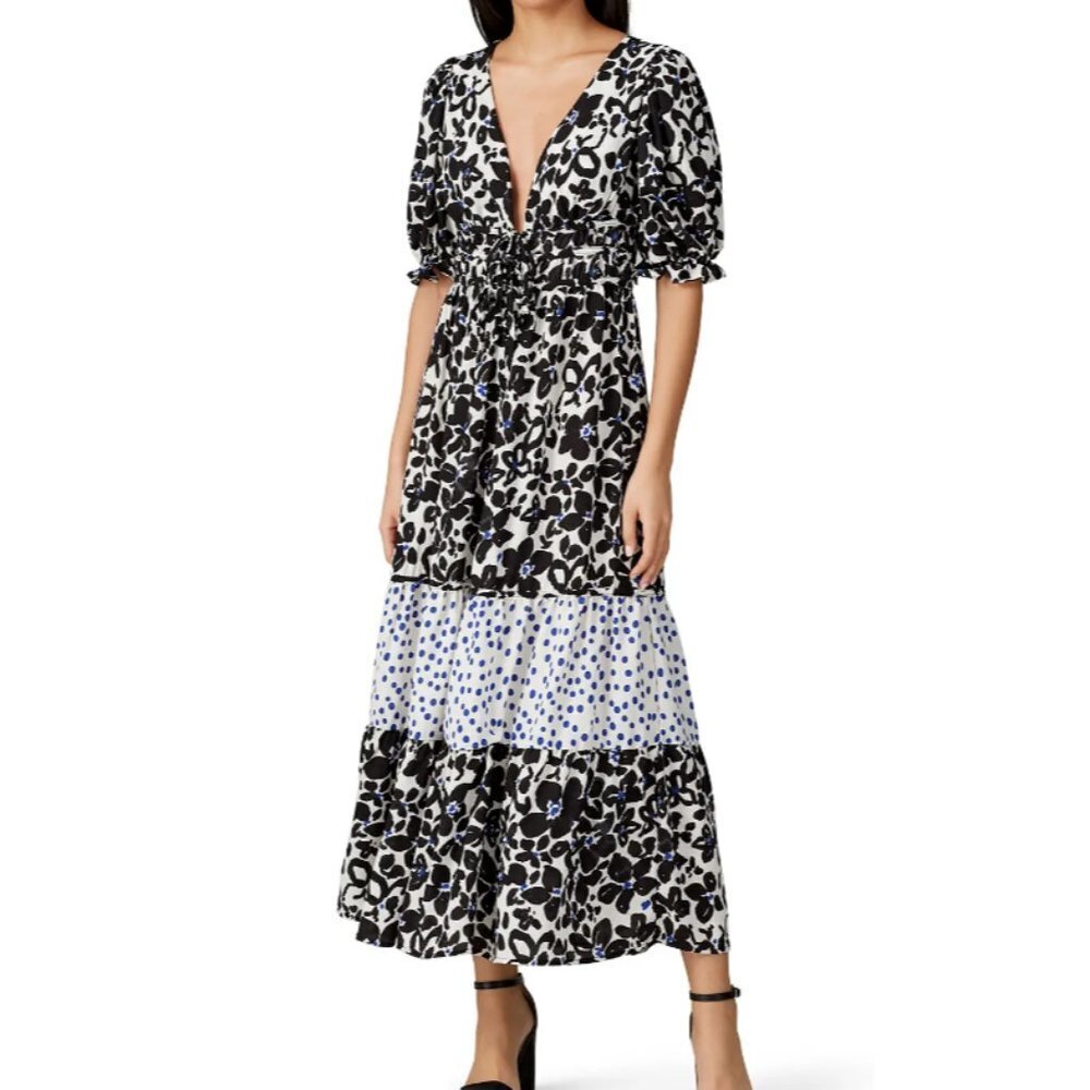 LOVE, WHIT by Whitney Port Black Floral Puff Sleeve Dress Size XL